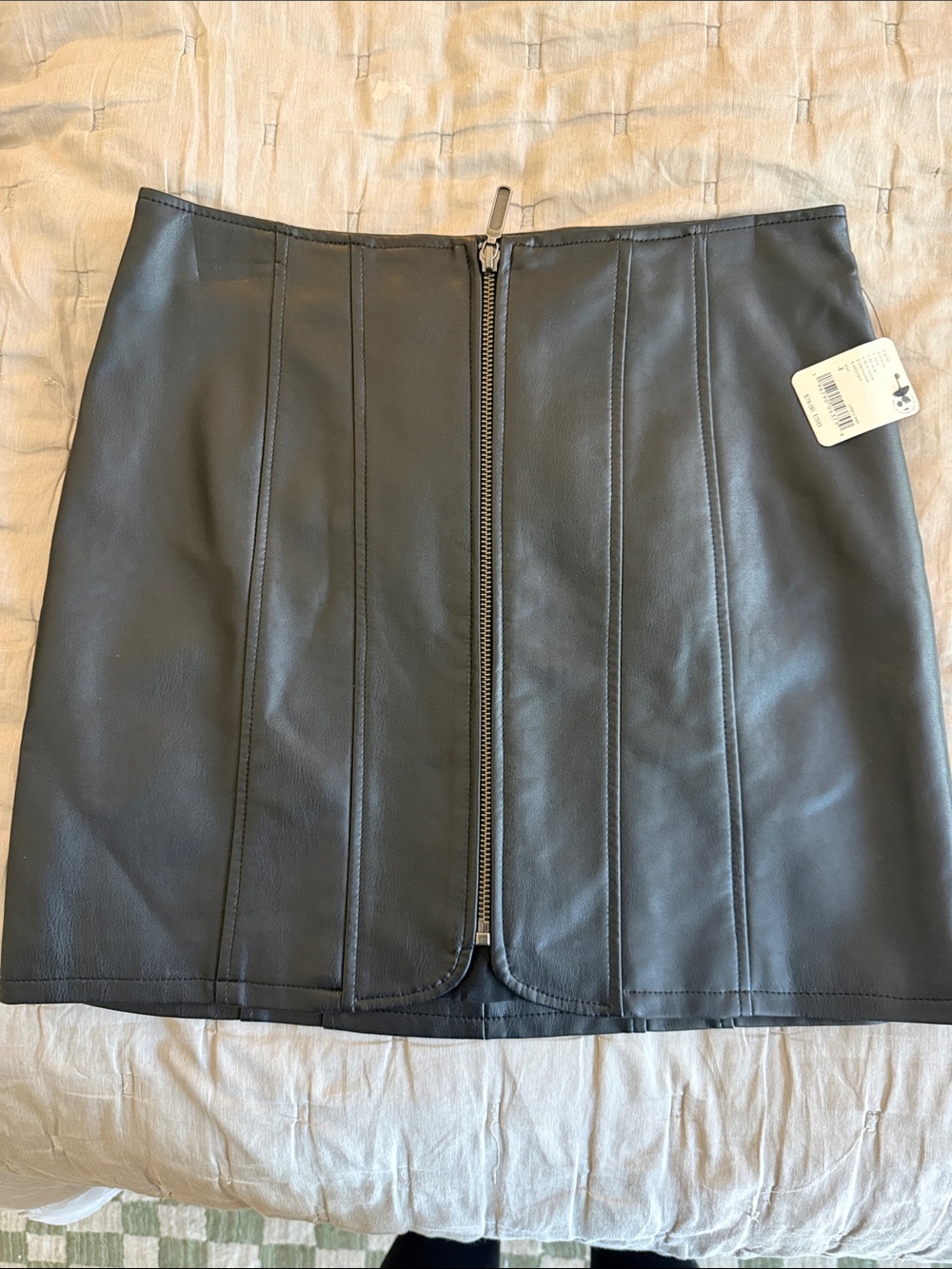 Free People Black Faux Leather Zip-Front Mini Skirt